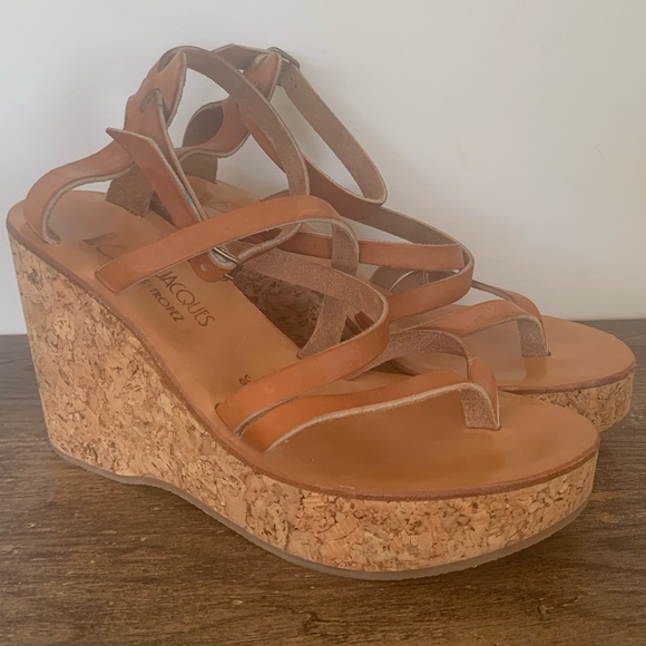 Kjaques St. Tropez Cunegonde Womens Brown Strappy Wedge Heels Sandals Shoe 6.5-7 - Picture 2 of 10